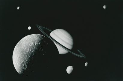 null NASA. Voyager mission. This famous NASA photomontage depicts the planet Saturn...