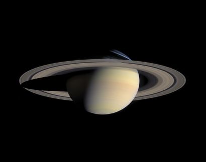 null NASA. LARGE FORMAT. Extraordinary global view of the planet Saturn and its rings...
