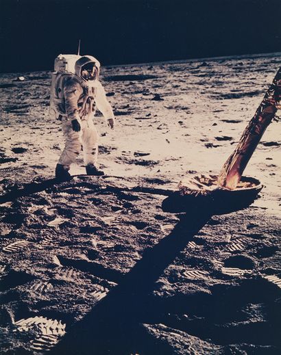 null NASA. One of the most mythical views of the APOLLO 11 mission: Buzz Aldrin stands...