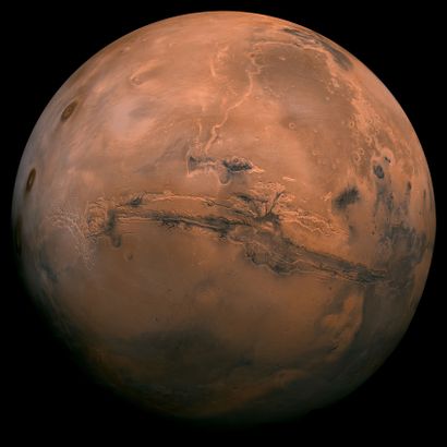 null NASA. Magnificent mosaic photograph of the extraordinary planet Mars which is...