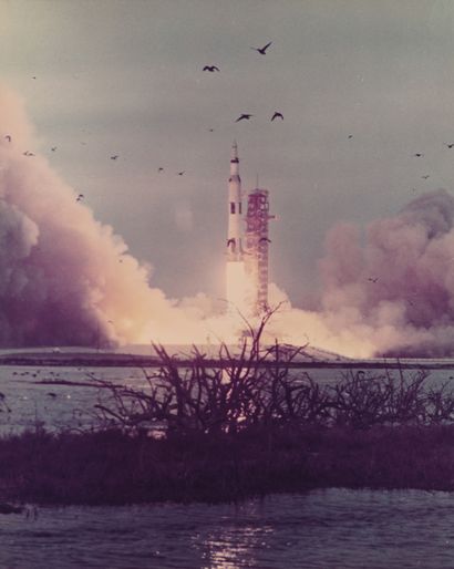 null Nasa. Apollo 11 mission. Nice view of the Saturn V rocket liftoff from Cape...