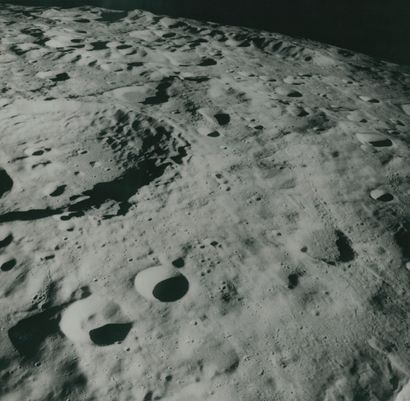 null NASA. Beautiful view of the lunar surface from the lunar orbit for the first...