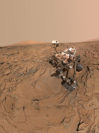 null Nasa. Planet Mars. Panoramic self portrait of the famous Curiosity Mars Rover....