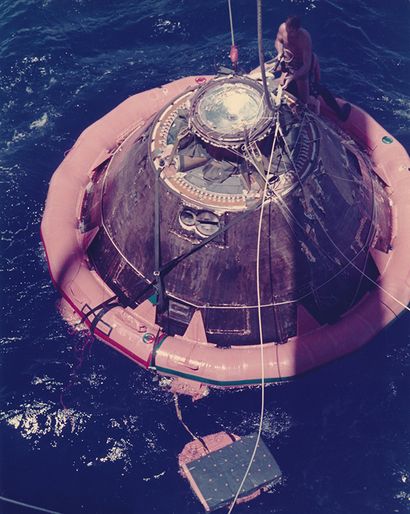 null NASA. Apollo 14 mission. Nice view of an APOLLO capsule. Recovery area in the...