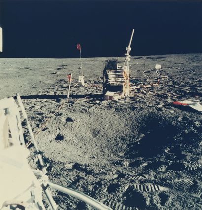 null NASA. Apollo 14. View of several elements of scientific experiments deployed...