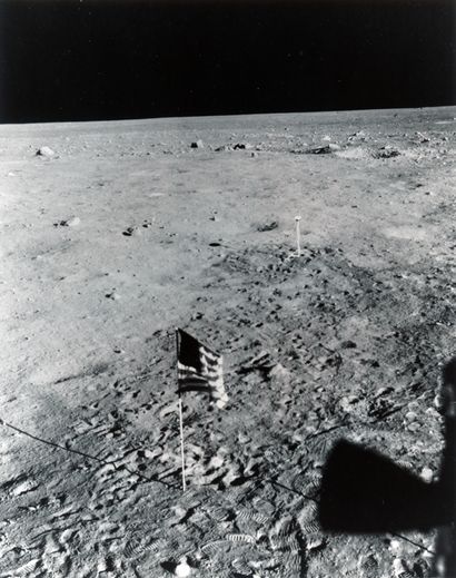 null Nasa. Historic APOLLO 11 mission. A beautiful view of the first human flag planted...