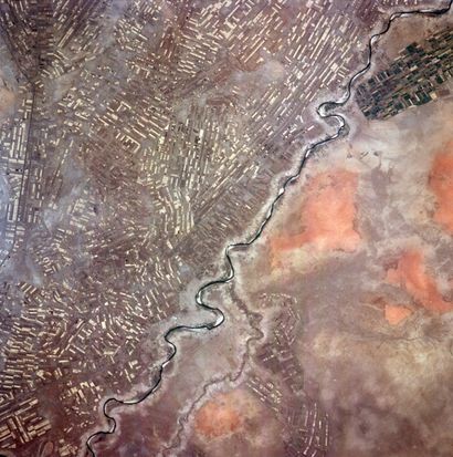 null Nasa. GRAND FORMAT. Vue de la Terre. Au sud de Khartoum au Soudan, les terres...