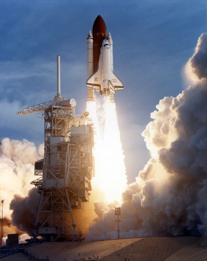 null Majestic liftoff of the space shuttle Endeavour (Mission STS-54) on January...