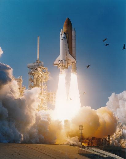 null Nasa. Liftoff of Space Shuttle Atlantis (Mission STS-110) on April 8, 2002 from...