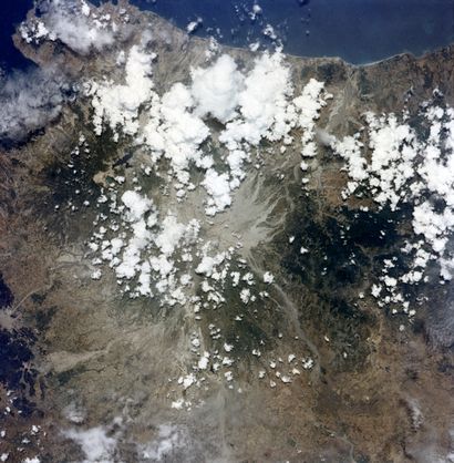 null Earth. View from Space Shuttle Endeavour (Mission STS-49). Volcano north of...