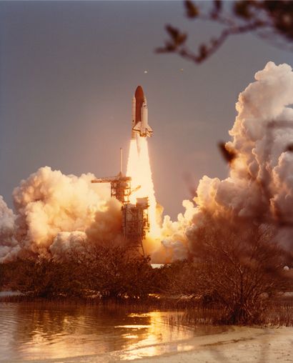 null NASA. Space Shuttle liftoff observed from the Florida swamps. Circa 1985. Vintage...