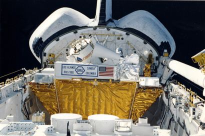 null NASA. View of the bottom of the Space Shuttle's open payload bay in orbit with...