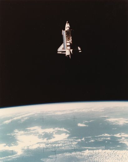 null Nasa. Space shuttle Challenger (STS 7 mission) in orbit photographed by the...