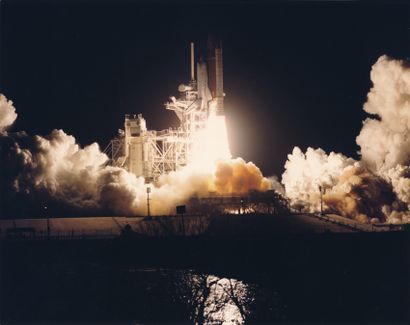 null NASA. Very nice panorama of the night lift-off of the space shuttle Atlantis...
