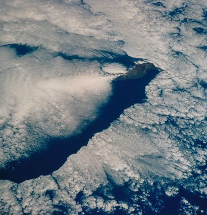 null Nasa. Superb view of the island of Guadeloupe covered by an impressive sea of...
