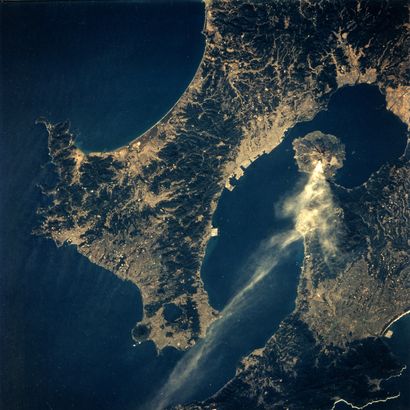 null Nasa. View from the Earth. The volcano "SAKURA-JIMA" is one of the most active...