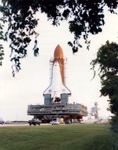 null NASA. Space Shuttle Atlantis is brought to Launch Complex 39B at Kennedy Space...