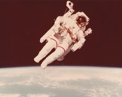null NASA. Famous historical view of astronaut Bruce MC Candless as he performs the...