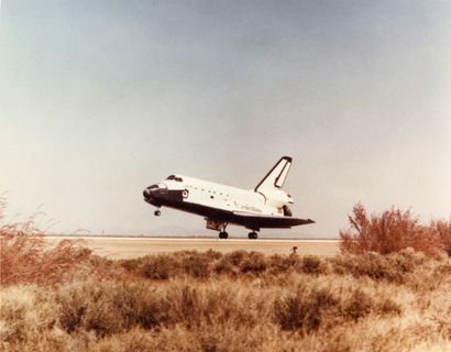 null Space Shuttle Landing at Edwards Military Base, California, circa 1985. Vintage...