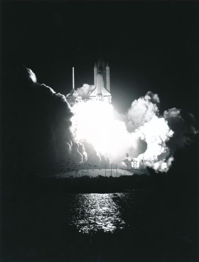 null Nasa. Night takeoff of the space shuttle. Circa 1995. vintage chromogenic print...