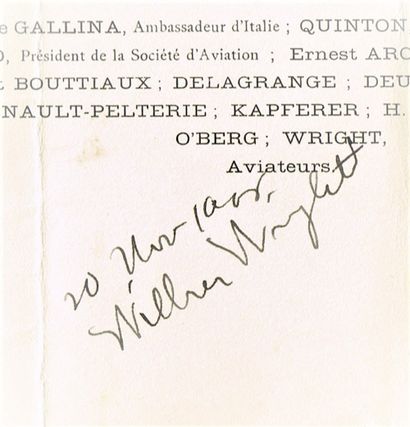 null 37 - Wilbur WRIGHT (1867-1912), pionnier américain de l’Aviation. Menu signé...