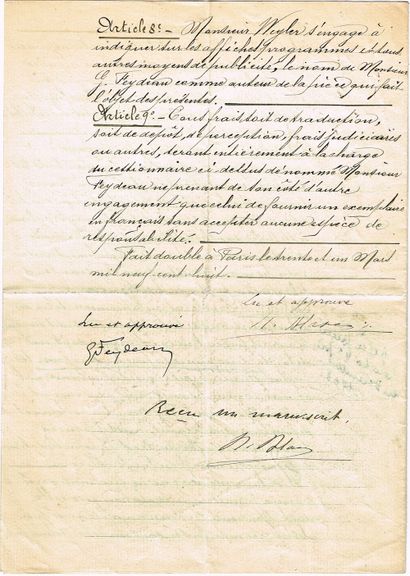 null 113 - Georges FEYDEAU. Contrat de 1908 pour sa pièce « Occupe-toi d’Amélie »....