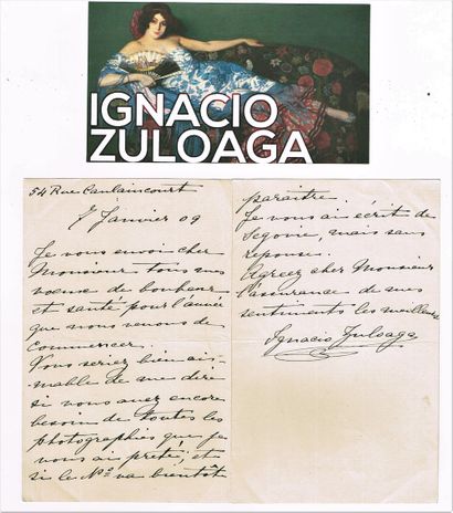 null 224 - Ignacio ZULOAGA (1870-1945), peintre espagnol. Lettre autographe signée...