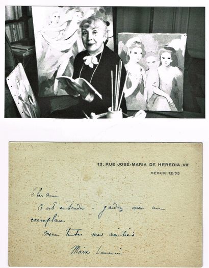 null 207 - Marie LAURENCIN (1883-1956), peintre. Carte autographe signée, 1 p in-8...