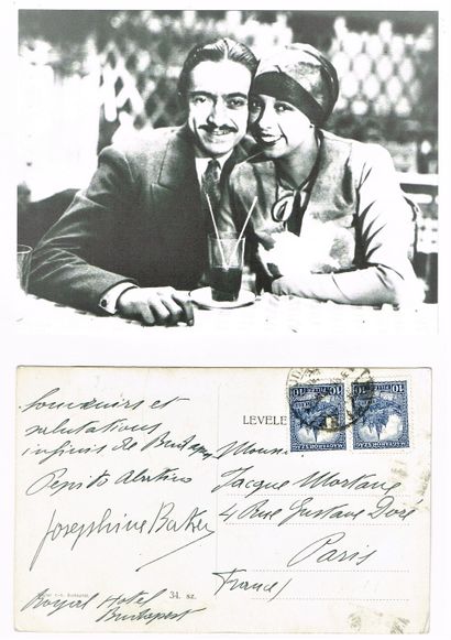 null 306 - Joséphine BAKER (1906-1975). Her signature on a postcard from Budapest...