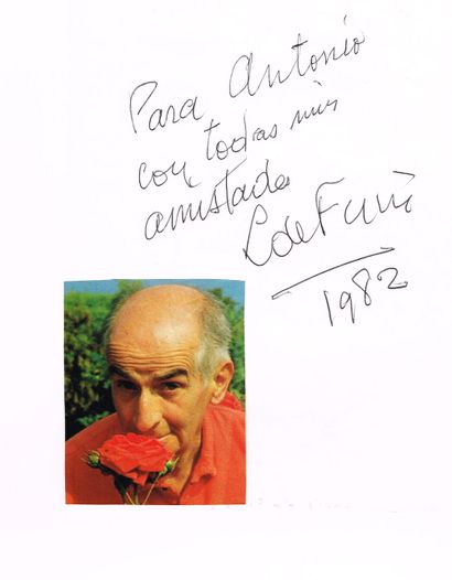 null 365 - Louis de FUNES (1914-1983), acteur. Page d’album avec dédicace écrite...