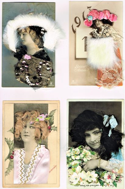 null 36 - BELLE-EPOQUE WOMEN. Exceptional collection of 35 postcards from the 1900's...