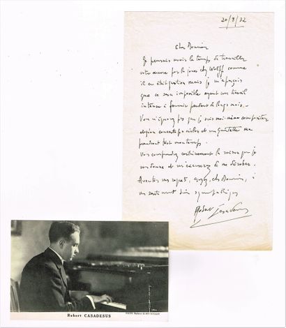 null 296 - Robert CASADESUS (1899-1972), pianiste et compositeur. Lettre autographe...