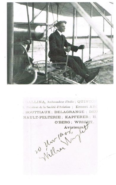 null 37 - Wilbur WRIGHT (1867-1912), pionnier américain de l’Aviation. Menu signé...