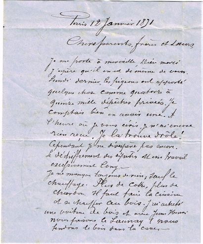 null 22 - BALLON MONTÉ. 12 janvier 1871. « Général Faidherbe » (probable), Empire...