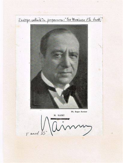 null 312 - RAIMU (Jules Muraire dit, 1883-1946), acteur. Photo de programme signée...