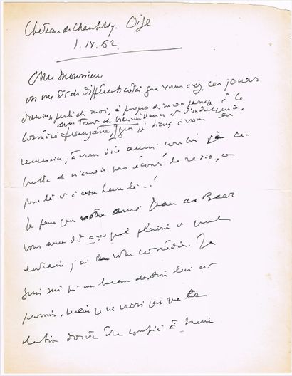null 154 - Henry de MONTHERLANT (1895-1972). Lettre autographe signée du Château...