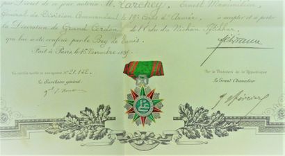 null 32 - MILITARY DECORATION. TUNISIA. Order of NICHAN IFTIKAR. Diploma of GRAND...