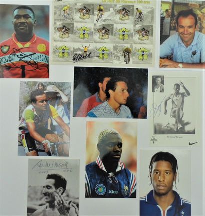 null 380 - SPORT. Ensemble de 9 autographes de sportifs : Ibrahim Ba, Emmanuel Bangué,...