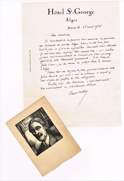 null 172 - Paul VALÉRY (1871-1945), écrivain, poète et philosophe. Lettre autographe...