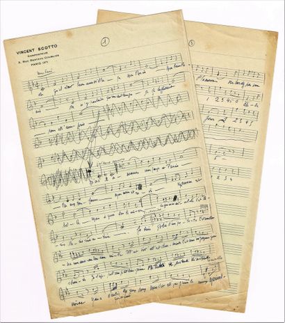 null 298 - Vincent SCOTTO (1874-1952). Rare manuscrit musical autographe avec les...