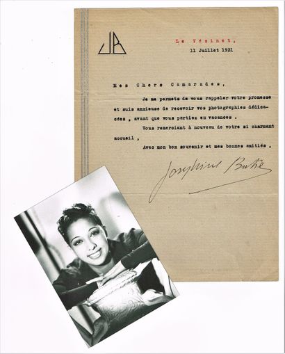 null 305 - Joséphine BAKER (1906-1975). Lettre signée du Vésinet en 1931, 1 page...