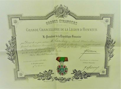 null 32 - MILITARY DECORATION. TUNISIA. Order of NICHAN IFTIKAR. Diploma of GRAND...
