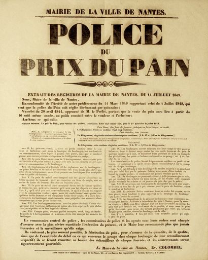 null LOIRE-ATLANTIQUE. 1848. PRIX DU PAIN : « Mairie de la Ville de NANTES. POLICE...