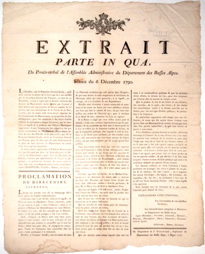 null ALPES-DE-HAUTE-PROVENCE. 1791. "Extract parte in qua, from the Procès-Verbal...