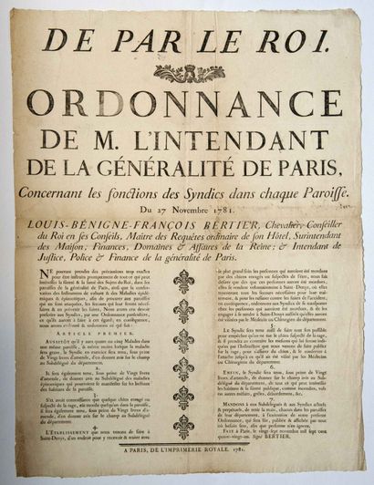 null GÉNÉRALITÉ DE PARIS 1781. RAGE DES CHIENS, Maladies épidémiques et épizootiques :...