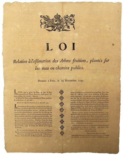 null LOIR-ET-CHER. 1790. FRUIT TREES. Law relating to the estimation of fruit trees,...