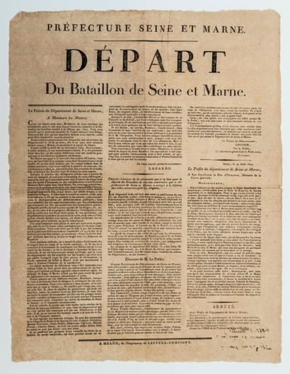 null « DÉPART DU BATAILLON de SEINE ET MARNE. » MELUN (77) 29 Août 1809. Procès verbal...