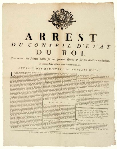 null 1779. BRITAIN. PAGES: "Arrest du Conseil d'Etat du ROI, concernant les PÉAGES...