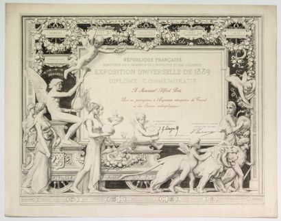null 617 - EXPOSITION UNIVERSELLE de 1889. Diplôme commémoratif (47,5 x 60 cm)