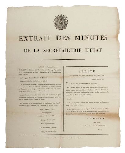 null NAPOLEON. 1811. GENDARMERIE. VAUCLUSE. Extract from the minutes of the Secretariat...